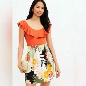 NWT LOFT Women's Floral Flirty Flowy Casual Smocked Pull On Skirt White Yellow